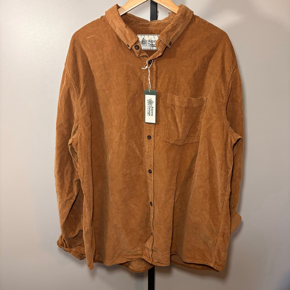 Men's Alpine Design Corduroy Casual Button Down Shirt XXL Brown‎